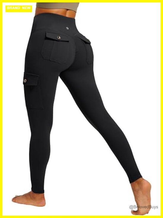 Pants - Butt Lifting Cargo Leggings High Waisted Workout Yoga Pants with Pockets Tummy